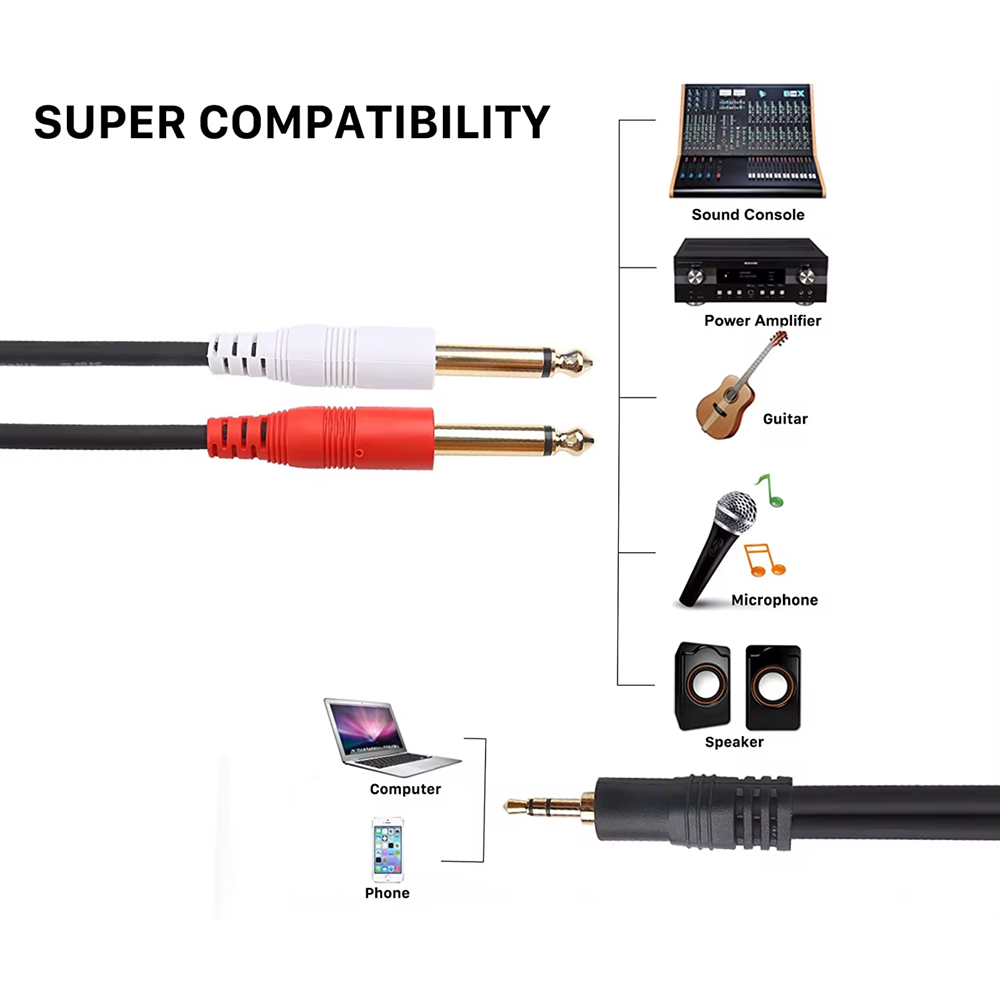 3.5mm TRS to Dual 6.35mm TS Y  - Audio Splitter Y recension och pris